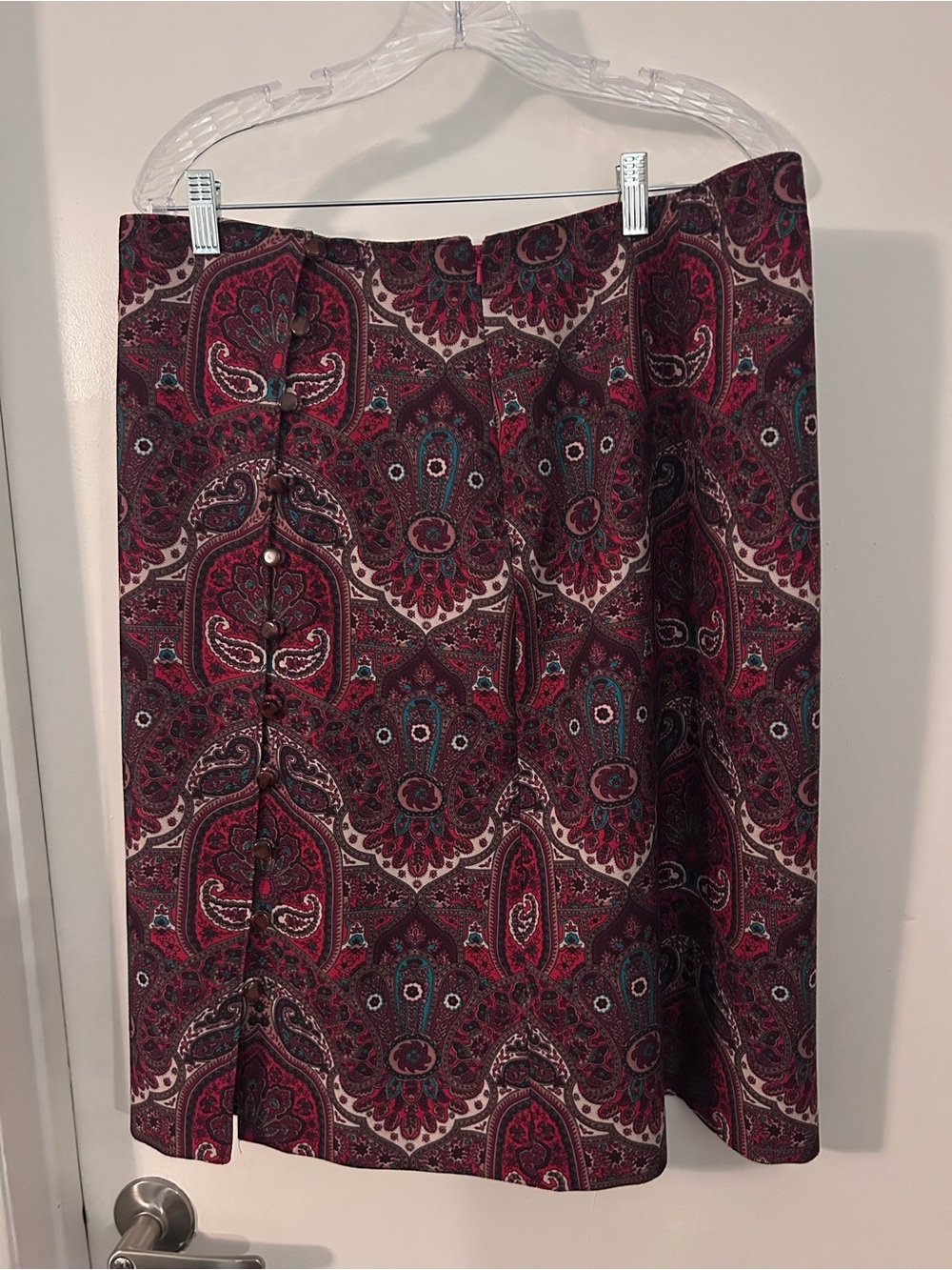 Talbots Burgundy and Teal Paisley Midi Skirt
